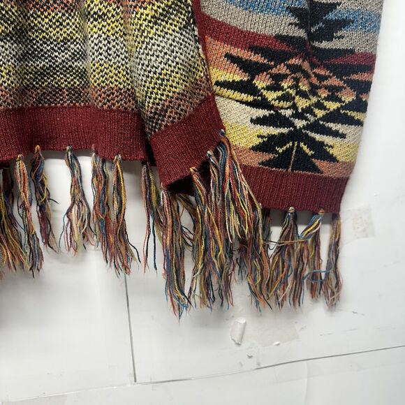 American Eagle Women’s Medium Aztec Tribal Sweater Vest Fringe Open Front - Picture 3 of 12